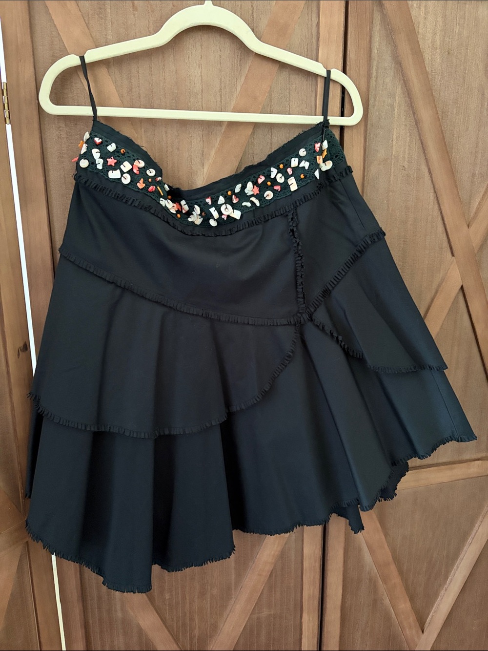 SIMON CHANG Black Tiered Skirt with Multicolor Embellished Waist SIZE 12